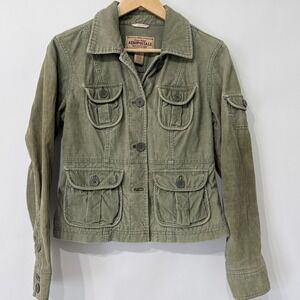 Vintage Y2K Aeropostale Corduroy Utility Jacket Womens M Olive Green Pockets
